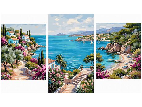 Französische Riviera Triptychon 70x120 cm malen nach zahlen