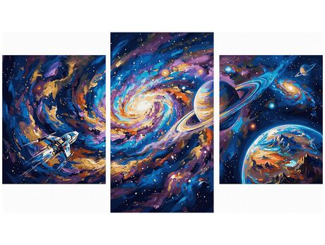 Eine Reise durch das Universum Triptychon 70x120 cm malen nach zahlen