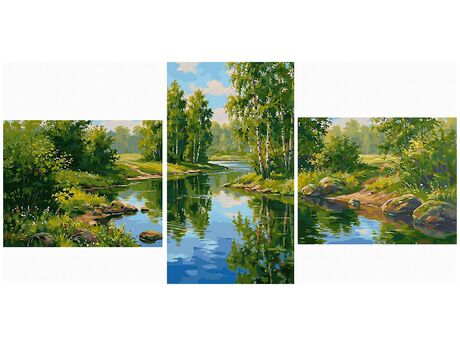 Ein Sommernachmittag am Fluss Triptychon 70x140 cm malen nach zahlen