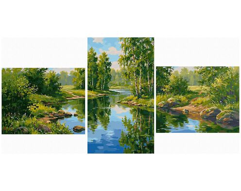 Ein Sommernachmittag am Fluss Triptychon 70x140 cm