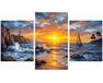 Sonnenuntergang über der felsigen Küste Triptychon 70x120 cm malen nach zahlen