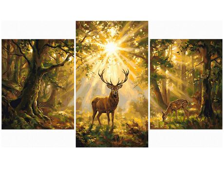 Hirsche in einem sonnendurchfluteten Wald Triptychon 70x120 cm malen nach zahlen Hirsche in einem sonnendurchfluteten Wald Triptychon 70x120 cm malen nach zahlen