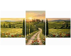 Sonnenuntergang in der Toskana Triptychon 70x120 cm