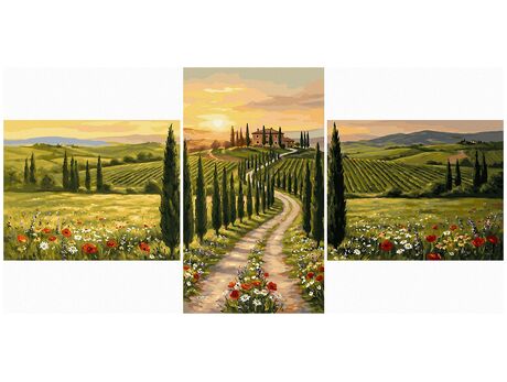 Sonnenuntergang in der Toskana Triptychon 70x120 cm malen nach zahlen