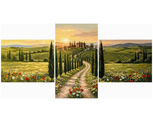 Sonnenuntergang in der Toskana Triptychon 70x120 cm