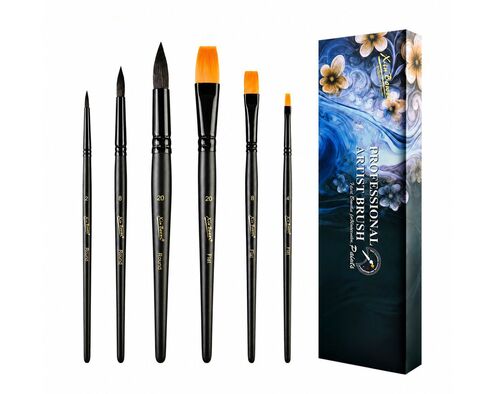 Professionelles 6-teiliges Aquarell- und Acrylpinsel-Set (Synthetisches Eichhörnchenhaar)