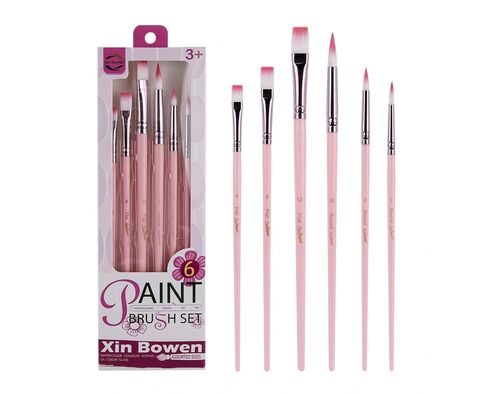 Set mit 6 Künstlerpinseln für Acryl und Aquarell, synthetisches Haar
