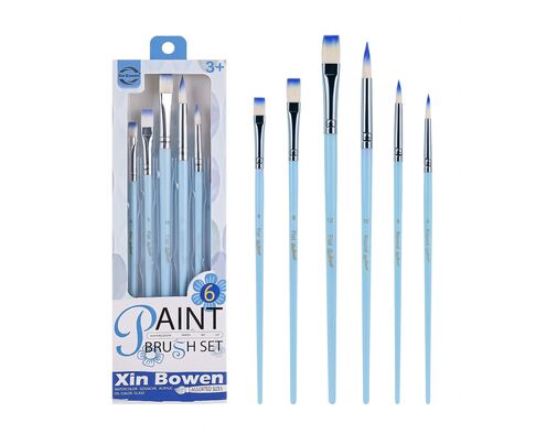 Set mit 6 Künstlerpinseln für Acryl und Aquarell, synthetisches Haar